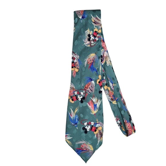 Disney Other - Mickey Mouse Fly Fishing Silk Neck Tie Green Outdoors